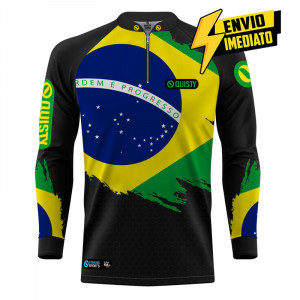 Camisa Premium - Pro Elite Brasil Black Pesca Esportiva - DryUv50+ Punho Luva - Envio Imediato