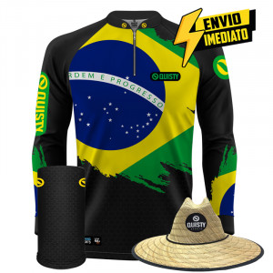 Super Combo VIP - Pro Elite Brasil Black Pesca Esportiva - Camisa + Punho Luva + Máscara + Chapéu DryUv50 Envio Imediato