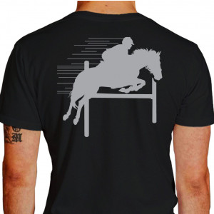 Camiseta - Hipismo - Arte de Montar Salto Harmonia Cavaleiro e Cavalo Costas Preta
