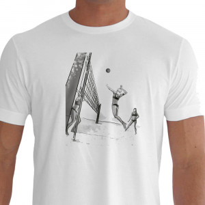 Camiseta - Vôlei de Praia - Jogo Feminino Jogadora Cortada Ataque branca