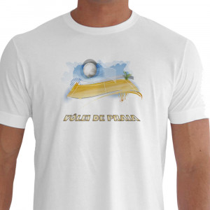 Camiseta - Vôlei de Praia - Estampa Quadra Rede Bola Paisagem - branca