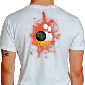 Camiseta - Boliche - Efeito Arte e Pintura Bola e Pino Costas Branca
