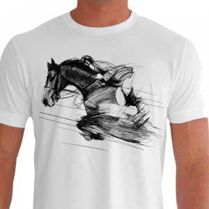 Camiseta - Hipismo - Cavaleiro e Cavalo Qualidade Técnica Salto Costas Branca