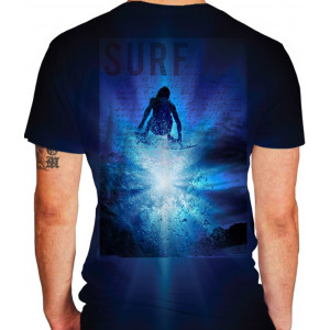 Camiseta - Surf - Surfista Dando um Aéreo Onda Efeito Luz Costas Azul