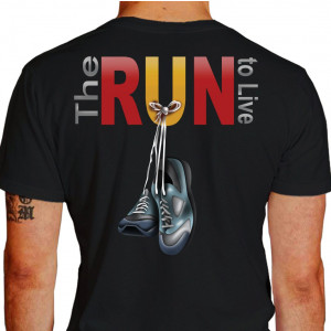 Camiseta - Corrida - Tênis de Corrida Pendurado Descansando The Run to Live Costas Preta