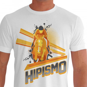 Camiseta - Hipismo - Cavaleiro Saltando Obstáculo Competição Modalidade Salto Frente Branca