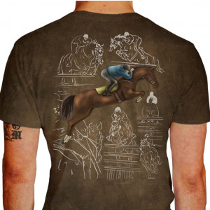 Camiseta - Hipismo - Prova de Salto Equitação Cavaleiro Salto Costas Marrom