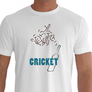 Camiseta - Cricket - Jogadores Jogando Críquete Taco Branca