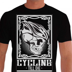 Camiseta - Ciclismo - Estampa Caveira Capacete Ciclista Cycling Till Die Frente Preta