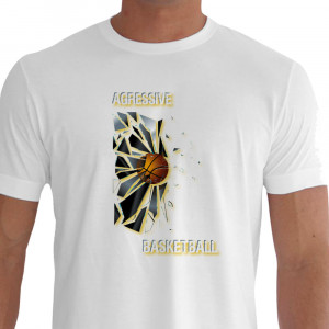 Camiseta - Basquete - Bola Quebrando Vidraça Agressive Basketball Branca