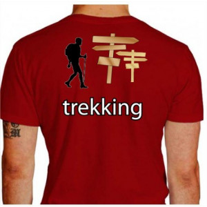 Camiseta - Trekking - Trekkeiro na Caminhada Placas Indicando Costas Vermelha