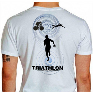 Camiseta - Triatlhon - Atletas Ilustração Fundo Frase Competir é Fácil o Difícil é Treinar Costas Branca