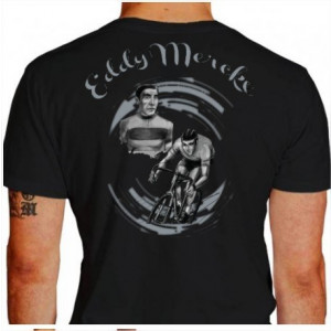 Camiseta - Ciclismo - Ciclista Lenda Eddy Merckx Competindo Costas Preta
