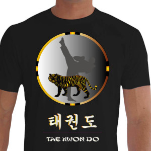 Camiseta - Tae Kwon Do - Tigre Símbolo do Espírito Coreano Lutador Efeito Kanji
