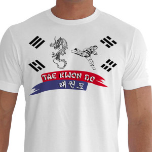 Camiseta - Tae Kwon Do - Cores da Coréia do Sul Lutador Dragão Kanji Chute de Costas