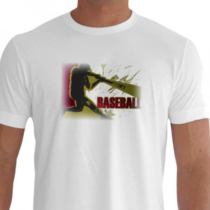 Camiseta - Beisebol - Rebatedor Hitter Dando uma Rebatida Forte Branca