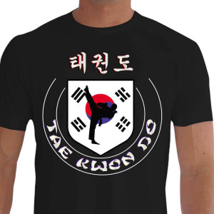 Camiseta - Tae Kwon Do - Kanji Brasão da Coréia do Sul Desenho Lutador Golpe Tolho Tchagui