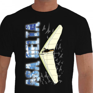 Camiseta - Asa Delta - Voo com Pássaros Planadores Texto Céu e Nuvens
