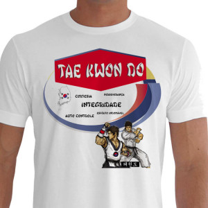 Camiseta - Tae Kwon Do - Ilustração Lutadores TKD Mapa e Bandeira da Coréia do Sul 5 Princípios