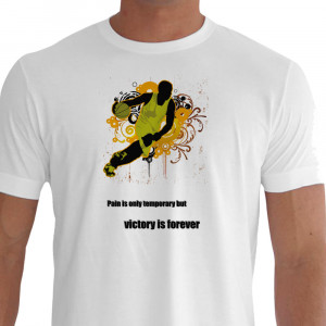 Camiseta - Basquete - Jogador Ilustração Fundo Pain is Only Temporary But Victory is Forever Branca