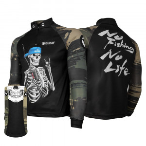 Combo - Pesca Esportiva - Raglan No Fishing No Life Camisa + Máscara Esportiva DryUv50+