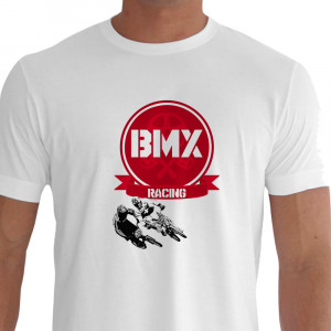 Camiseta - BMX Racing - Corrida Dois Pilotos Catraca Pedal Branca