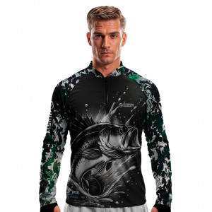 Camisa Premium - Pro Elite Black Bass Spirit - Pesca Esportiva - DryUv50+ Punho Luva