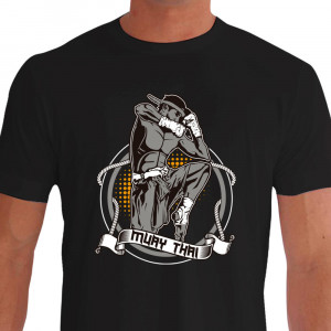 Camiseta de Muay Lutador com Mongkon - Preta