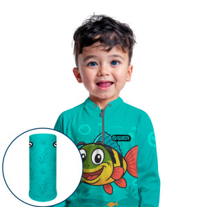 Combo Premium Infantil - Pro Elite Tucunaré Baby - Pesca Esportiva - Camisa + Punho Luva + Máscara DryUv50+