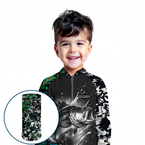 Combo Premium Infantil - Pro Elite Black Bass Spirit - Pesca Esportiva - Camisa + Punho Luva + Máscara DryUv50+