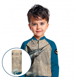 Combo Premium Infantil - Pro Elite Espada do Mar - Pesca Esportiva - Camisa + Punho Luva + Máscara DryUv50+
