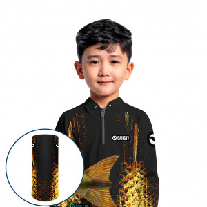 Combo Premium Infantil - Pro Elite Dourado Do Rio Cauda - Pesca Esportiva - Camisa + Punho Luva + Máscara DryUv50+