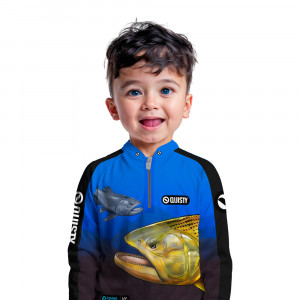 Camisa Premium Infantil - Pro Elite Dourado Rei do Rio Pesca Esportiva - DryUv50 + Punho Luva