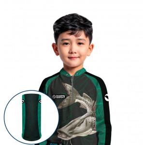 Combo Premium Infantil - Pro Elite Pintado Azul - Pesca Esportiva - Camisa + Punho Luva + Máscara DryUv50+