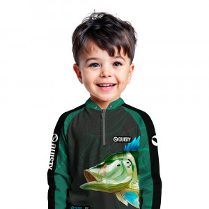 Camisa Premium Infantil - Pro Elite Tucunaré Azul Pesca Esportiva - DryUv50 + Punho Luva