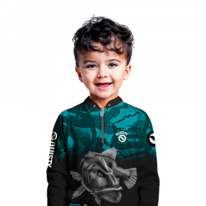 Camisa Premium Infantil - Pro Elite Tucunaré Cyan Esportiva - DryUv50 + Punho Luva