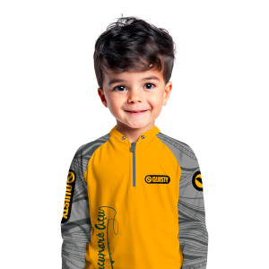 Camisa Premium Infantil - Pro Elite Just Hook It Tucunaré Amarelo Sol - Pesca Esportiva - DryUv50+ Punho Luva
