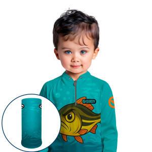 Combo Premium Infantil - Pro Elite Dourado Do Rio Teen - Pesca Esportiva - Camisa + Punho Luva + Máscara DryUv50+