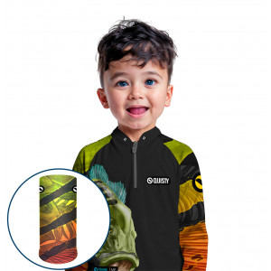 Combo Premium Infantil - Pro Elite Tucunaré Bravo do Brasil - Pesca Esportiva - Camisa + Punho Luva + Máscara DryUv50+