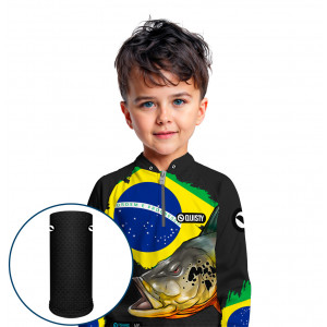Combo Premium Infantil - Pro Elite Tucunaré Orgulho Brasileiro - Pesca Esportiva - Camisa + Punho Luva + Máscara DryUv50+