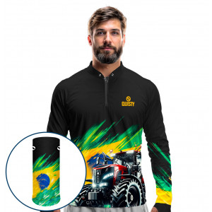 Combo Premium - Pro Elite Trator da Nossa Terra - Agro Sports - Camisa + Punho Luva + Máscara Premium DryUv50+