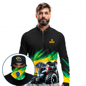 Super Combo Premium -  Pro Elite Trator da Nossa Terra - Agro Sports - Camisa + Punho Luva + Máscara Premium + Boné DryUv50+