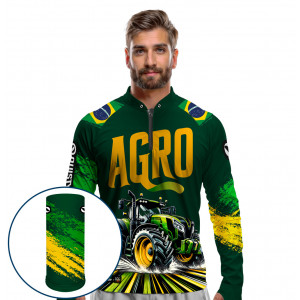 Combo Premium - Pro Elite Brasil Agroforte - Agro Sports - Camisa + Punho Luva + Máscara Premium DryUv50+