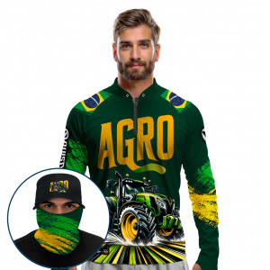 Super Combo Premium - Pro Elite Brasil Agroforte - Agro Sports - Camisa + Punho Luva + Máscara Premium + Boné DryUv50+