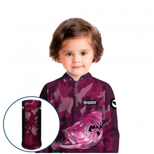 Combo Premium Infantil - Pro Elite Tucunaré Pantanal Feminina - Pesca Esportiva - Camisa + Punho Luva + Máscara DryUv50+
