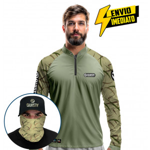 Super Combo Premium - Pro Elite Black Bass Kid Ocelos Verde Pesca Esportiva - Camisa + Punho Luva + Máscara + Boné DryUv50+ Envio Imediato