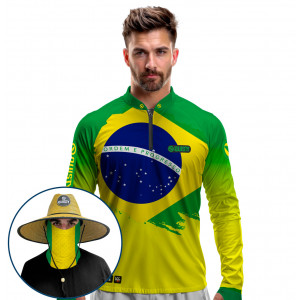 Super Combo VIP - Pro Elite Brasil Bandeira Pesca Esportiva  - Camisa + Punho Luva + Máscara Premium + Chapéu DryUv50+