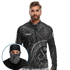 Super Combo Premium - Pro Elite Anzol Black Pesca Esportiva - Camisa + Punho Luva + Máscara Premium + Boné Tela DryUv50+