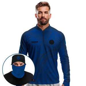 Super Combo Premium - Pro Elite Anzol Blue Pesca Esportiva - Camisa + Punho Luva + Máscara Premium + Boné Tela DryUv50+