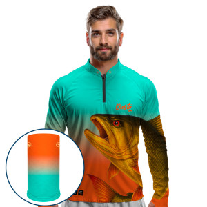 Combo Premium - Pro Elite Dourado do Rio Fúria Dourada Aurora Pesca Esportiva - Camisa + Máscara Premium DryUv50+